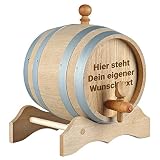 Holzfass 3 Liter mit Wunschgravur - Fass für Wein, Cognac, Scotch, Bourbon - zum reifen von Wein, Whisky, Scotch - mit Zapfhahn und Holzblock - Geschenk für Papa, Opa - nachhaltig und rob