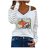 Wave166 Thanksgiving Schulterfrei Tshirt Schlank Typ V-Ausschnitt Pullover Spitze Aushöhlen Ärmel Langarmshirt T-Shirt Top Elegant Bluse Oberteile Für F