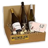 Wein Geschenk Premium Weißwein | Probierpaket gefüllt mit italienischen Pralinen und 3 Weißweinen | Präsentkorb für Frauen & Männer | Geschenkset | Geschenkidee Wein Schok