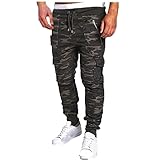 Camouflage Jogginghose Herren Baumwolle Sporthose Fitness Slim Fit Hose Freizeithose Joggers Streetwear Mode Einfarbig Kordelzug Sweatpants Mit Reißverschluss Tasch Casual Trainingshose Trekking