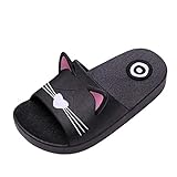 WEXCV Baby Kinder Mädchen Jungen Hausschuhe Cartoon Katze Boden Familie Schuhe Strand Sandalen (EU:27-28, Schwarz)