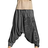 Shujin Herren Haremshose Baggy Pumphose Yoga Tanz Strand Hosen Freizeithose Pluderhose Aladin Pants Männer Pumphosen Pluderhose Retro Druck