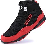 ZKHD Unisex Boxschuhe-Atmungsaktive Boxstiefel Leichte rutschfeste Wrestlingstiefel Gummisohle Boxer Trainer Schuh für Damen Herren,Red-33EU
