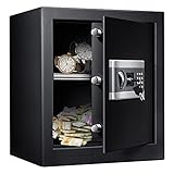 TOPQSC Elektronik Safe Tresor, 44L Feuerfest Wasserdicht Cabinet mit Schlüssel, Schrank Safe für das Home Office, LED-Leuchtanzeigen mit digitaler Tastatur Notschlüsse Möbeltresor, 46 x 39 x 54