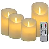 CPROSP 4er LED Kerzen Advent mit Fernbedienung aus Echtwachs, Flammenlose Elfenbeine Kerzen mit Timer, 7,5 x 9/10,5/12,5/15,5 cm, Deko für Hochzeit, Party, Advent (2*AA, Erhhalten keine Batterien)