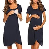 ADOME Umstandskleid Stillnachthemd Damen Kurz Umstandstop Schlafanzug Lang Pyjama Nachtwäsche Umstandstop Stilloberteil Bluse mit Schal für Schwangere Frauen Herbst W