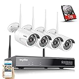 WLAN Überwachungskamera Set mit Audioaufnehmen，SANNCE 5MP 8CH Wireless NVR + 4x3MP Kabellose Outdoor Überwachungskamera mit 1TB Festplatte AI Human Detection IP66 Wasserdicht unterstützt Amazon Alex