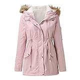 Damen-Winter-Parka-Mäntel, Übergröße, dick, mit Fleece gefüttert, flauschige Kapuze, winddicht, warme Daunen, Oberbekleidung, Jacken mit Taschen, rose, 36