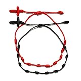 SUCHUANGUANG 2-teiliges Kreuz 7 Knoten rotes Schnurarmband Viel Glück Amulett Freundschaftsbänder Kit Schnurarmband C