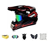 Integral-Motocrosshelm Kinder,DOT-Zertifizierung,Motorrad Crosshelm Set Kinder Motocross Helm für Downhill Bike ATV BMX (L(58cm-59cm))