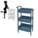 SRHWBF Rollwagen Küchen Organizer mit 3 Ebenen Küchenwagen auf Rollen Badregal Servierwagen Küchenwagen Storage Trolley Cart Küchenregal Allzweckwagen für Wohnzimmer (pink 3)