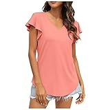 2022 Sommer V Ausschnitt Tunika Corset Bluse Große Größen Sexy Spitze 3/4 Arm Tshirt Tank Top Kurzarm Fasion für Damen einfarbig mit V Ausschnitt Rüschen Kurzarm lockere T Shirt Oberteile PK,L