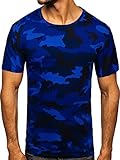 BOLF Herren T-Shirt mit Aufdruck Kurzarm Rundhalsausschnitt Top Kurzarmshirt Tee Rundhals Print Motiv Sportswear Crew Neck Logo Sport J.Style S807 Dunkelblau L [3C3]