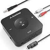 Avantree TC417 aptX Low Latency Bluetooth Transmitter Empfänger für TV, 20h Spielzeit Kabelloser Audio Sender Adapter, Unterstützt Optischen Toslink, Lautstärkeregelung für 3,5mm AUX, RC