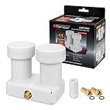 Single Monoblock LNB HB-DIGITAL Set 0,1dB LMP-04H von Opticum LNC 1 Teilnehmer Direkt 2 Sat Astra 19,2° Hotbird 13° Full HD TV 3D Ultra HD 4K + Gummitülle + 2 x F-Stecker vergoldet GRATIS