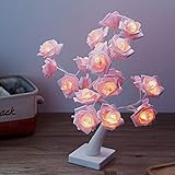 Led Baum Lampe, LED Rosenlicht mit 24 Rosenblüten, Perle led Baum Lampe für Weihnachten Home Party Dekoration, Touch Switch tischlampe (LED Bäumchen klein) (Rosa)