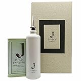 Jordan Olivenöl Präsentkarton Set 35 - Mit Jordan Olivenöl im 1Liter Retro Kanister und Jordan Original - Keramik Flasche schmal - matt weiß- 500 ml inkl. Ausgieß