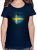 Kinder Sport Kleidung - Handballherz Schweden - 116 (5/6 Jahre) - Dunkelblau - schweden Tshirt - F131K - Mädchen Kinder T-S