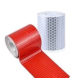 Reflektorband Selbstklebend Klebeband,2 Rolle 5cm*3m XCOZU Hohe Intensität Reflektoren Sicherheit Warnklebeband,Reflektierendes Band Straße Transport Anlagen Sicherheitserinnerung, Weiß und R