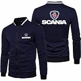 CHUSS Herrenjacke Sweatshirt für Scania Bedruckter Stehkragen Cardigan Langarm Reißverschluss Gitter Trainingsjacken Top - Jugendgeschenk-Navy Blue||L