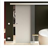 Glasschiebetür Komplettset 77,5x205 cm in ESG-Milchglas Levidor® EasySlide-System komplett. Laufschiene und Muschelgriffen, Schiebetür aus Glas für Innenbereich, in sehr hochwertiger Qualität. Glas & Schienensystem Made in Germany inkl. kompletten Zubehör Glastür, Zimmertür mit Griffmulde geschraubt, Komp