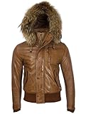 Aviatrix Herren Hochwertig Echtes Leder Mode Jacke Mit Abnehmbare Kapuze (QS6C)