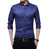 Hemd Herren Slim Fit Einfarbig Revers Hemd Herren Business Bankett Gastgeber Work Hochzeit Hemd Herren Frühling Herbst Mode Einfachheit Langarm Shirt Herren C-Navy XXL