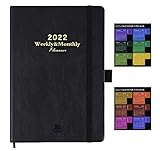 A5 Terminplaner 2022 Timer - Täglich Wochenplaner Wochenkalender Terminkalender, Bronzing Black Cover Tagebuch Organizer, 12 M