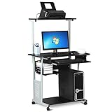 Yaheetech Schreibtisch mit Druckerregal Computertisch schwarz PC Tisch mit 4 Rollen 80 x 50 x 132