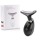 Massagegerät für Gesicht und Hals, Anti-Falten, 45 ℃ Schönheitsgerät mit EMS + Ionic + Vibration + LED Licht grün/rot/blau für die Hautpflege, 3 Modi (weiß) (schwarz)