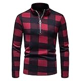 Qienjn Strickpullover Herren Karierter Mode Stehkragen Reißverschluss Pullover Britischer Stil Herbst und Winter Neue Urlaub Casual Gentleman H