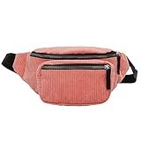 Fenical Gürteltasche Cord Gürteltasche Brusttasche mit Reißverschluss Tragetasche Tagesrucksäcke für Mädchen Frau Damen - pink