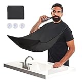 Bart Schürze, Wasserdichtes Antihaft-Haarfänger Pflegetuch, Bart Trimmen Catcher Cape für Rasieren Haarschnitt, verstellbare Nackenbänder Latztuch mit 3 Saugnäpfen, Geschenke für Männer (Schwarz)