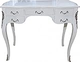 Casa Padrino Luxus Barock Schreibtisch Weiß Hochglanz/Silber 100 x 80 x 58 cm - Sekretär Luxus Möb