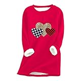 Damen Pullover Winter Warm Teddy Fleece Lässig Rundhals Sweatshirt Teenager Mädchen Plüsch Gefüttert Langarmshirt Longpullover Frauen Grosse Grössen Streetwear Oberteil Herbst W