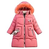 SXSHUN Mädchen Winterjacke Kinderjacke mit Kapuze Wintermantel Verdicken Warm Fleecejacke Cartoon Jacke lange,Dunkelrot,134-140(Größenetikett:140)