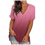 Sommer Oberteile Damen Gradient T-Shirt Kurzarm Tops Sommer V-Ausschnitt Tuniken T-Shirts Print Kurzarmblusen Lässig Locker Elegant Blusentop Kurzärmeliges Basic Tees Pullover H