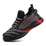 R-Win Upgraded Safety Shoes Men Steel Toe Cap Women Lightweight Work Shoes Atembare Green Blue Pink Red Yellow Protective Shoes EU36-EU48 (Rot, Numeric_48)