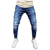 LUNULE Herren Denim Hose Modisch Coole Destroyed Jeanshose Lange Stretch Jeans mit Reißverschluss Für Männer Skinny Fit Modell Stretchjeans Herren Slim Tapered Jeans-H