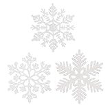 jenich 36 Stück 10cm Weihnachten Schneeflocken Deko Weiß Schneeflocken Anhänger Weihnachtsdeko Glitzer Hängende Ornamente zum Aufhängen für Weihnachtsbaum Weihnachtsbaumschmuck Christbaumschmuck