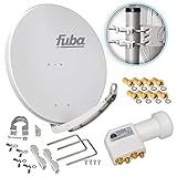 Fuba DAA 850 G 85cm Sat Schüssel Hellgrau Satellitenantenne Aluminium Reflektor + HB-DIGITAL UHD Quad LNB 4 Teilnehmer Direktanschluss weiß 4K Ultra HDTV Full HD 3D fähig + 8X F-Stecker verg