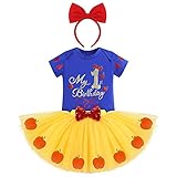 Baby Mädchen Prinzessin Schneewittchen Kostüme Erster 1. Geburtstag Outfit Snow White Märchen Partykleid Baumwolle Kurzarm Strampler Top Tütü Tüll Rock Stirnband 3tlg Bekleidungsset Blau 1 J
