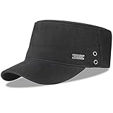 HASAGEI Army Cap Herren Military Cap Basecap Kappe Flat Top Hat Sonnnen Baseball Cap Mütze Verstellbar Vintage Baumwolle (Schwarz-Army Cap)