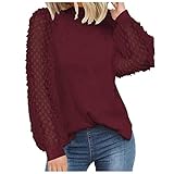 XUNN Damen Pullover Herbst Winter O-Ausschnitt Langarm Tops Spitze Nähte Lose Tops Sweatershirt B