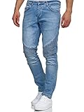 Tazzio Herren Denim Biker-Jeans im Destroyed Look Slim Fit 16517 (32W / 30L, Hellblau)