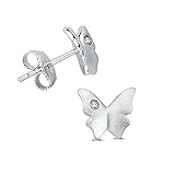 Vinani Ohrstecker Schmetterling mit weißem Zirkonia sandgestrahlt rhodiniert Sterling Silber 925 Falter Ohrringe 2OSH