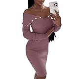 KeYIlowys Autumn Und Winter Frauenknopf Lange äRmel Strickbeutel HüFtkleid Strickkleid Mid-Leng