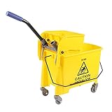 Fetcoi Putzwagen zur Bodenreinigung, Reinigungswagen und Wisch Set Moppquetschwagen 20L, Zuhause, Hotel, Einkaufszentrum, Unternehmen, Restaurant, Reinigungswagen Gelb