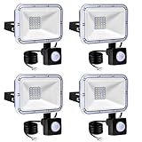 4 Stück 20W LED Strahler mit Bewegungsmelder, 2000LM Superhell LED Außenstrahler, IP67 Wasserdicht Scheinwerfer, 6500K Kaltweiß LED Fluter Sensorleuchten für Garten, Hinterhof, Garage, Sportp