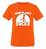 Comedy Shirts - Your Planet Sucks - Alien - Herren T-Shirt - Orange/Weiss Gr. M